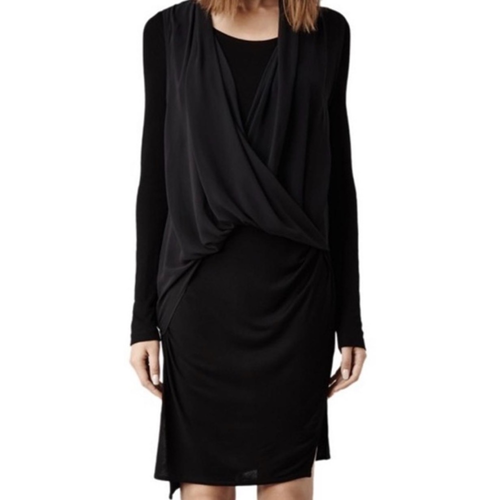 All Saints Abi Long Sleeved Draped Dress